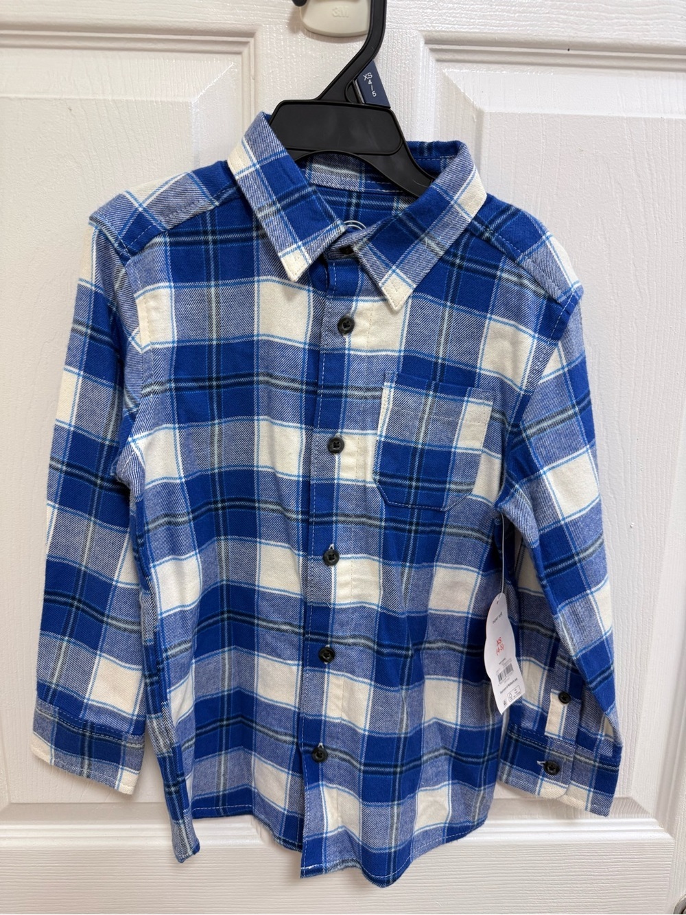 NWT Blue Plaid Button-Front Kids Shirt, Size 4/5